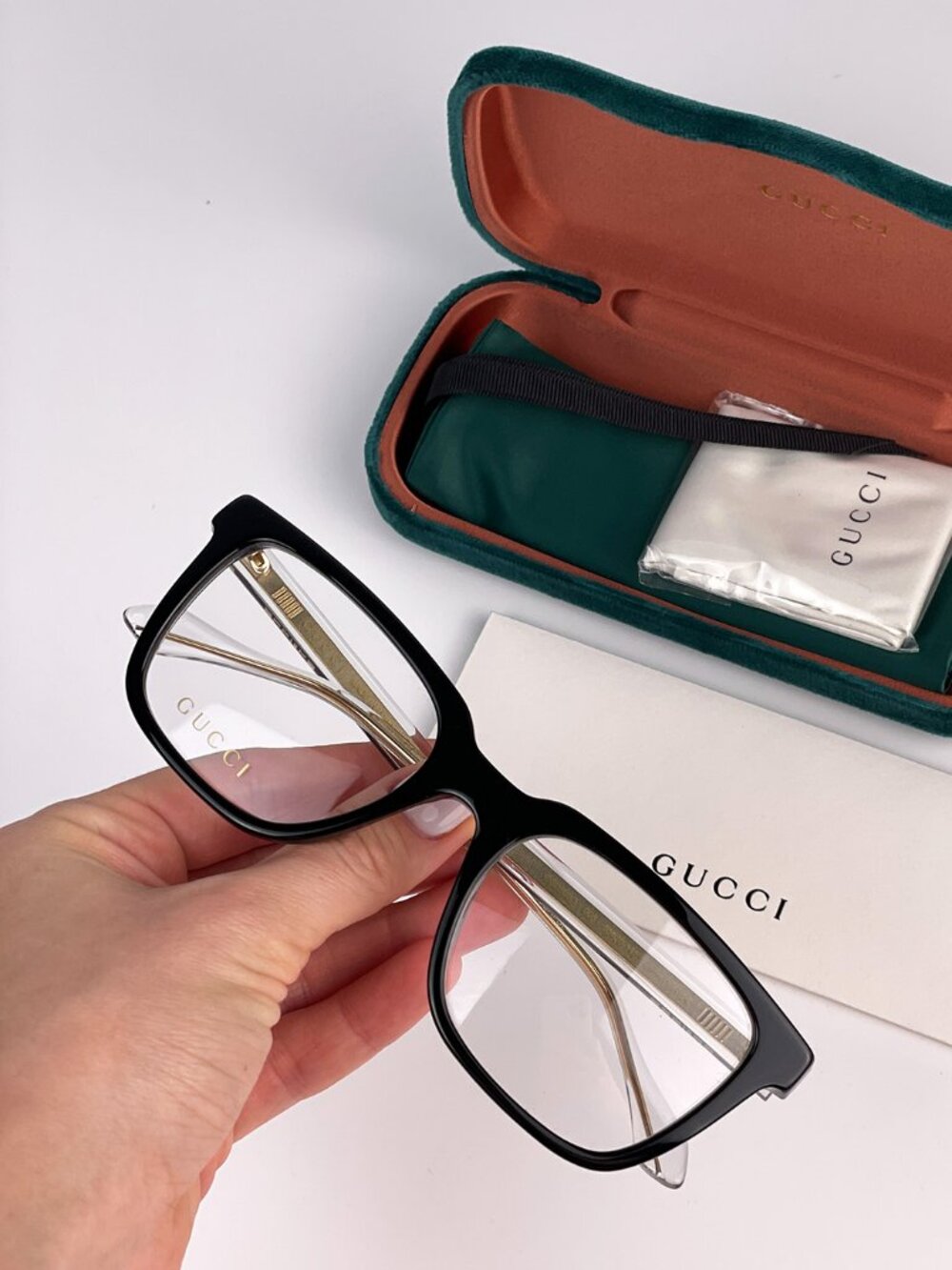 GUCCI GG0560O 005 BLACK GOLD CRYSTAL SQUARE EYEGLASSES